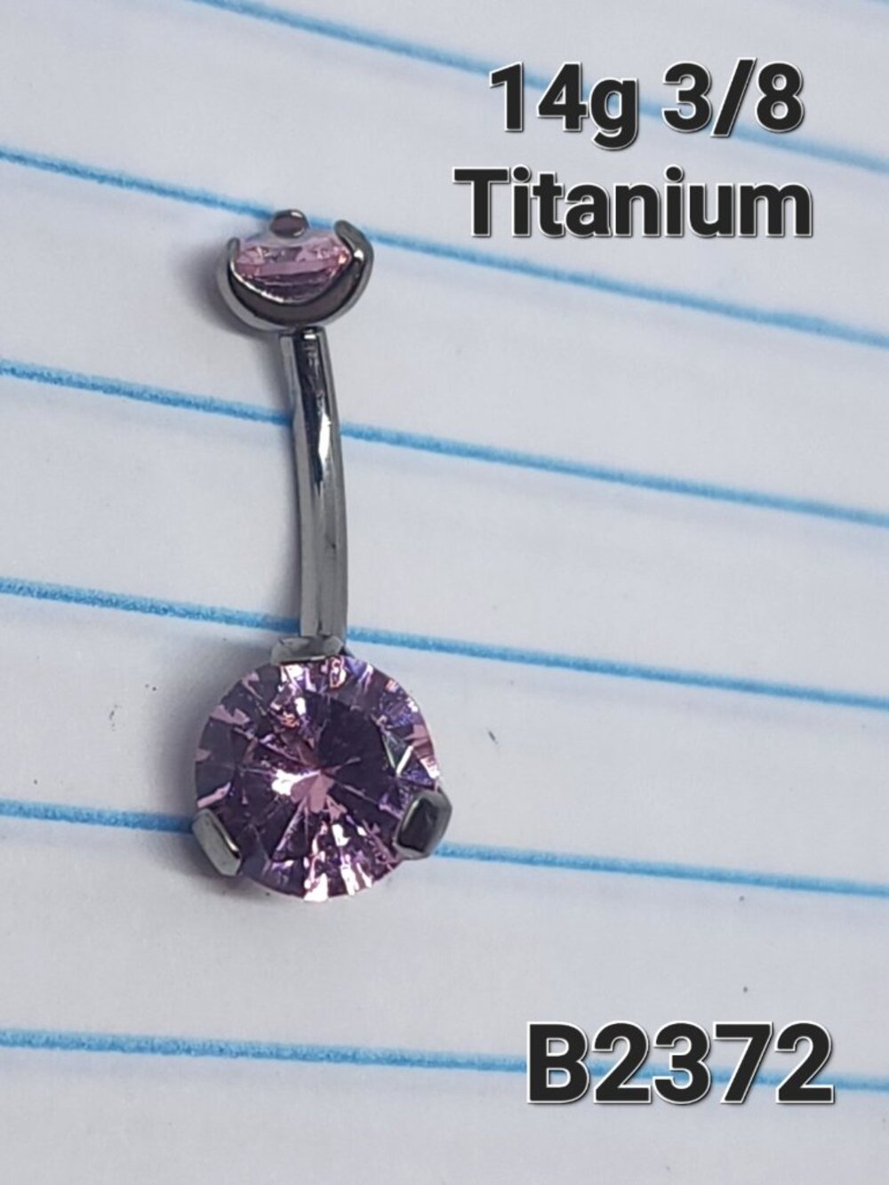 14g Titanium Pink CZ 3/8 Belly Ring B2372